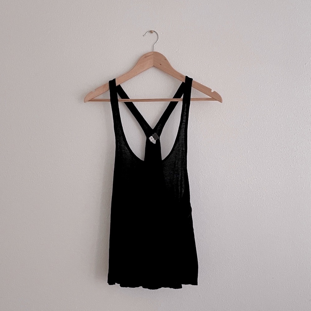 Free People x We The Free Ribbed Tank Top Y Back Linen Blend Scoop Swing Tank